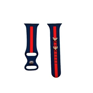 Apple Watch Sports Silicone Strap Blue and Red stripes S/M or M/L Bee Charm